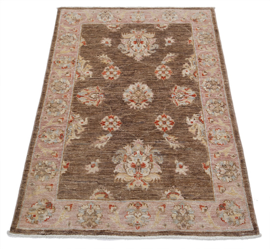 Traditional Hand Knotted Ziegler Farhan Wool Rug of Size 2'7'' X 3'9'' in Brown and Brown Colors - Made in Afghanistan