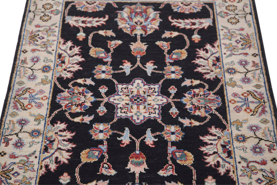 Traditional Hand Knotted Ziegler Farhan Wool Rug of Size 2'7'' X 4'1'' in Black and Ivory Colors - Made in Afghanistan