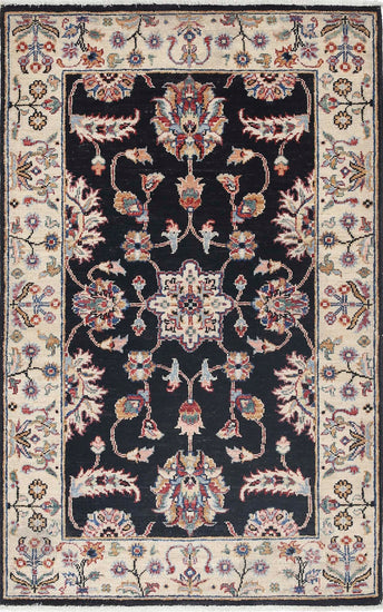 Traditional Hand Knotted Ziegler Farhan Wool Rug of Size 2'7'' X 4'1'' in Black and Ivory Colors - Made in Afghanistan