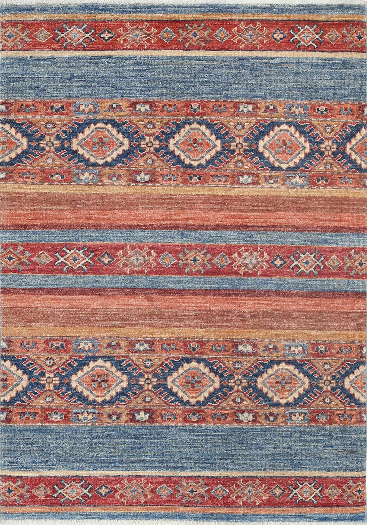 Traditional Hand Knotted Khurjeen Farhan Wool Rug of Size 2'9'' X 3'11'' in Multi and Multi Colors - Made in Afghanistan