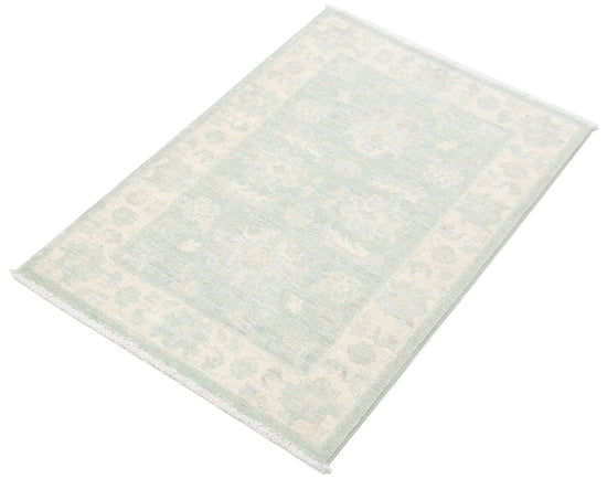 Traditional Hand Knotted Serenity Farhan Wool Rug of Size 2'0'' X 2'11'' in Green and Ivory Colors - Made in Afghanistan