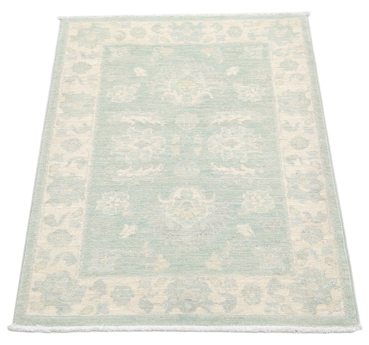 Traditional Hand Knotted Serenity Farhan Wool Rug of Size 2'0'' X 2'11'' in Green and Ivory Colors - Made in Afghanistan