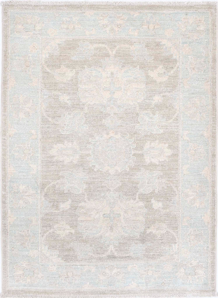 Traditional Hand Knotted Serenity Farhan Wool Rug of Size 2'0'' X 2'10'' in Brown and Blue Colors - Made in Afghanistan
