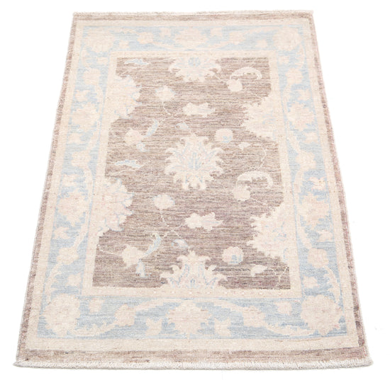 Traditional Hand Knotted Serenity Farhan Wool Rug of Size 2'0'' X 3'1'' in Brown and Grey Colors - Made in Afghanistan