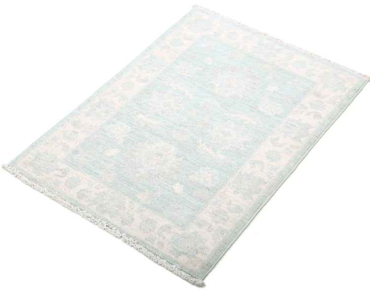 Traditional Hand Knotted Serenity Farhan Wool Rug of Size 2'0'' X 2'10'' in Green and Ivory Colors - Made in Afghanistan