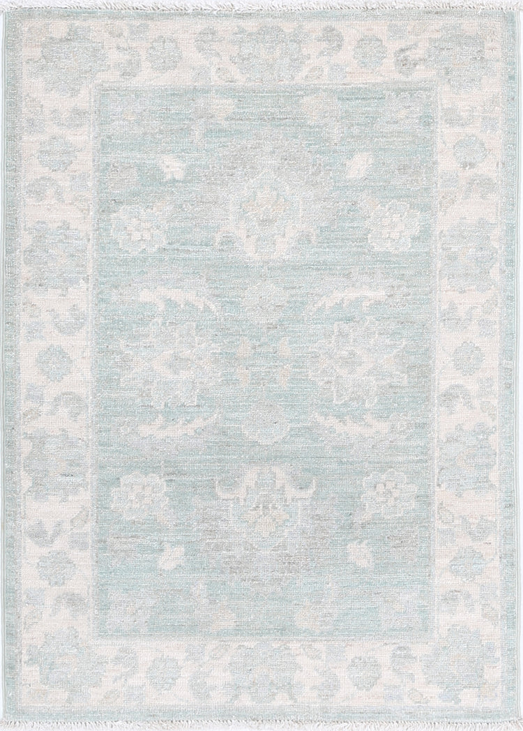 Traditional Hand Knotted Serenity Farhan Wool Rug of Size 2'0'' X 2'10'' in Green and Ivory Colors - Made in Afghanistan