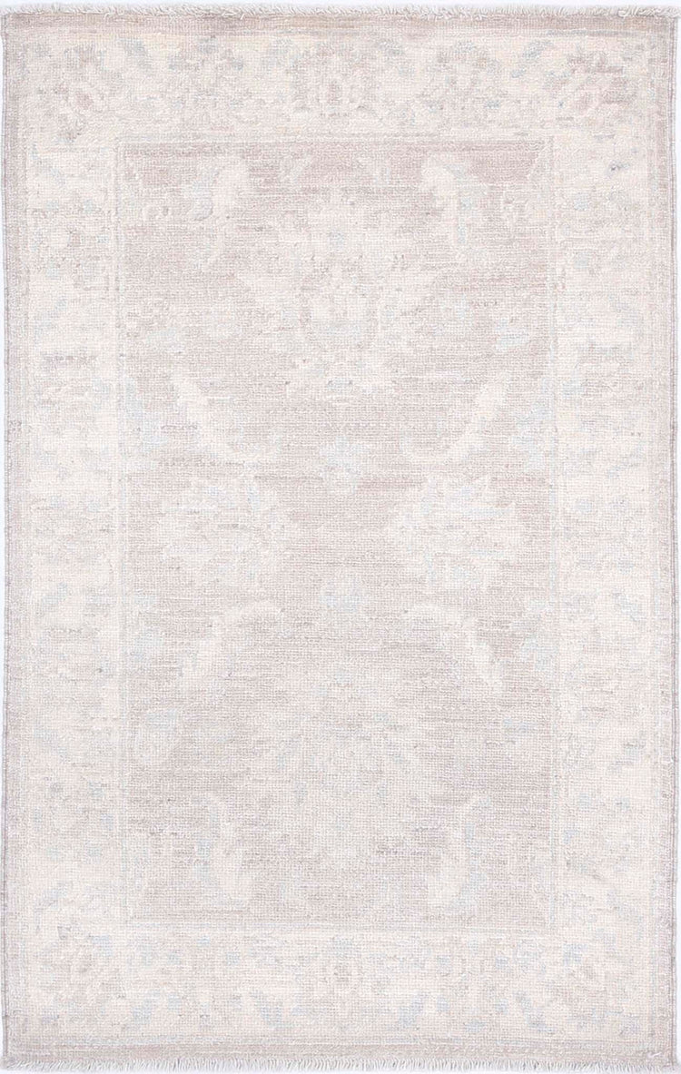 Traditional Hand Knotted Serenity Farhan Wool Rug of Size 2'0'' X 3'3'' in Brown and Ivory Colors - Made in Afghanistan