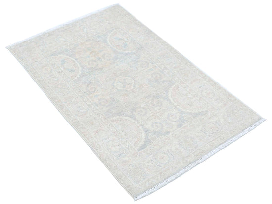 Traditional Hand Knotted Serenity Farhan Wool Rug of Size 2'0'' X 3'1'' in Grey and Ivory Colors - Made in Afghanistan