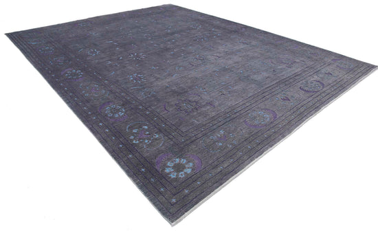 Transitional Hand Knotted Onyx Farhan Wool Rug of Size 11'9'' X 14'11'' in Grey and Blue Colors - Made in Afghanistan