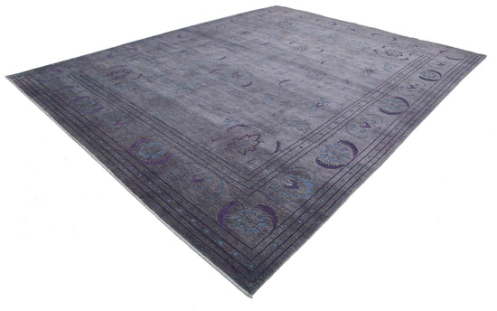 Transitional Hand Knotted Onyx Farhan Wool Rug of Size 11'9'' X 14'11'' in Grey and Blue Colors - Made in Afghanistan