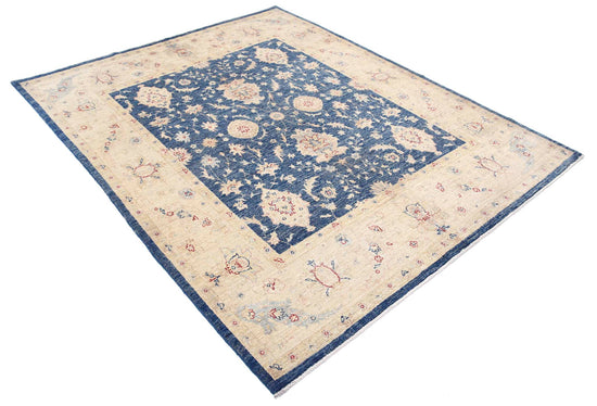 Traditional Hand Knotted Ziegler Farhan Wool Rug of Size 5'10'' X 7'3'' in Blue and Ivory Colors - Made in Afghanistan
