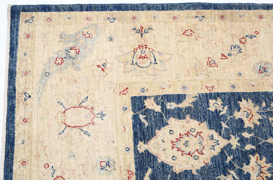 Traditional Hand Knotted Ziegler Farhan Wool Rug of Size 5'10'' X 7'3'' in Blue and Ivory Colors - Made in Afghanistan