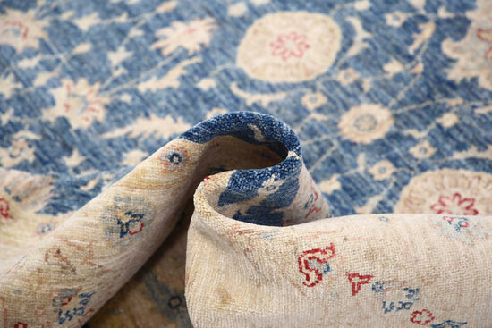 Traditional Hand Knotted Ziegler Farhan Wool Rug of Size 5'10'' X 7'3'' in Blue and Ivory Colors - Made in Afghanistan