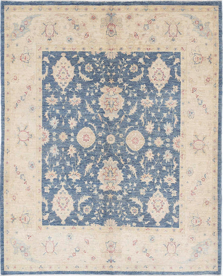 Traditional Hand Knotted Ziegler Farhan Wool Rug of Size 5'10'' X 7'3'' in Blue and Ivory Colors - Made in Afghanistan