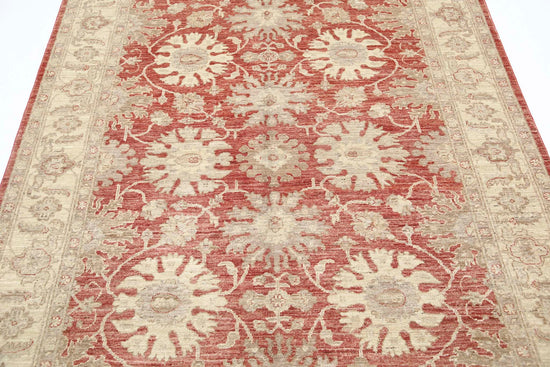 Traditional Hand Knotted Ziegler Farhan Wool Rug of Size 5'5'' X 8'0'' in Red and Ivory Colors - Made in Afghanistan