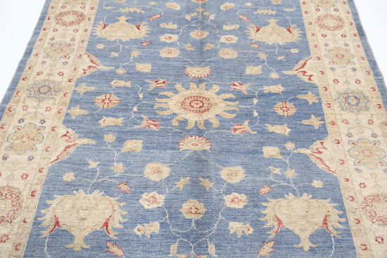 Traditional Hand Knotted Ziegler Farhan Wool Rug of Size 5'7'' X 7'7'' in Blue and Ivory Colors - Made in Afghanistan