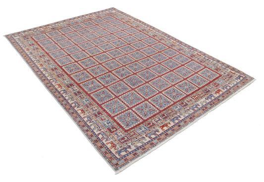 Traditional Hand Knotted Ziegler Farhan Wool Rug of Size 5'5'' X 7'6'' in Blue and Ivory Colors - Made in Afghanistan