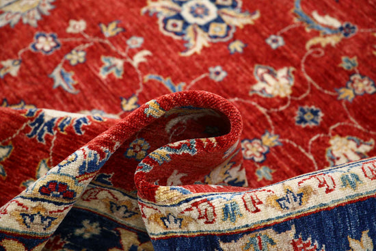 Traditional Hand Knotted Ziegler Farhan Wool Rug of Size 5'7'' X 7'4'' in Red and Blue Colors - Made in Afghanistan