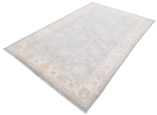 Traditional Hand Knotted Serenity Farhan Wool Rug of Size 5'5'' X 8'2'' in Grey and Ivory Colors - Made in Afghanistan