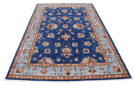 Traditional Hand Knotted Ziegler Farhan Wool Rug of Size 5'7'' X 8'2'' in Blue and Blue Colors - Made in Afghanistan