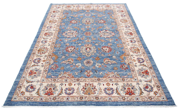 Traditional Hand Knotted Ziegler Farhan Wool Rug of Size 5'7'' X 8'1'' in Blue and Ivory Colors - Made in Afghanistan