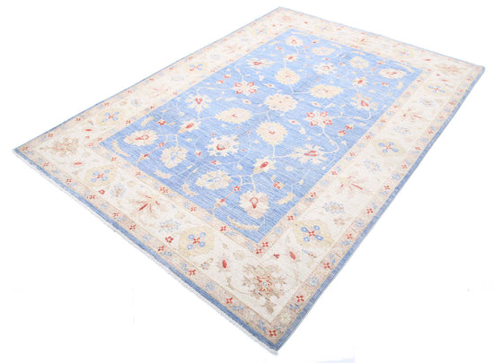 Traditional Hand Knotted Ziegler Farhan Wool Rug of Size 5'7'' X 7'11'' in Blue and Ivory Colors - Made in Afghanistan