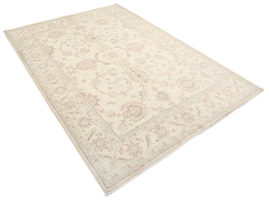 Traditional Hand Knotted Serenity Farhan Wool Rug of Size 5'5'' X 7'6'' in Ivory and Ivory Colors - Made in Afghanistan