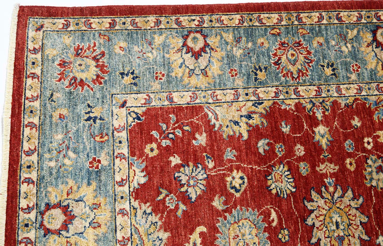 Traditional Hand Knotted Ziegler Farhan Wool Rug of Size 5'9'' X 7'9'' in Red and Teal Colors - Made in Afghanistan