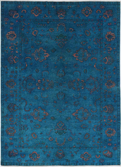 Transitional Hand Knotted Onyx Farhan Wool Rug of Size 5'5'' X 7'7'' in Teal and Teal Colors - Made in Afghanistan