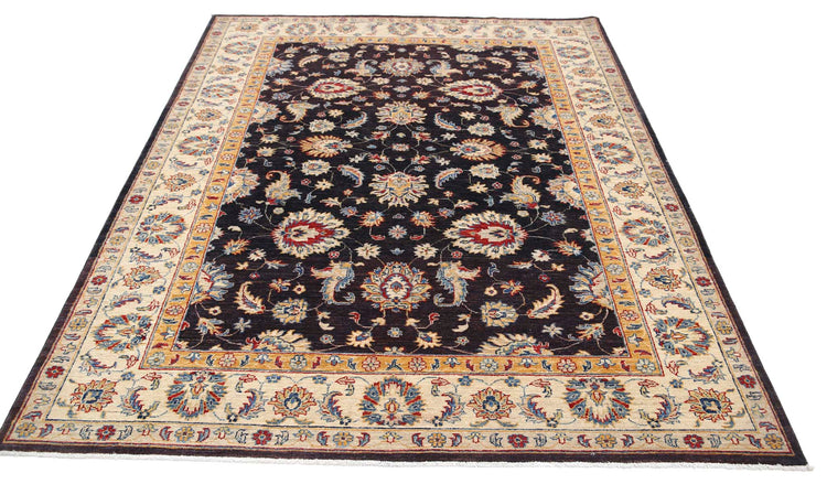 Traditional Hand Knotted Ziegler Farhan Wool Rug of Size 5'10'' X 7'10'' in Brown and Ivory Colors - Made in Afghanistan