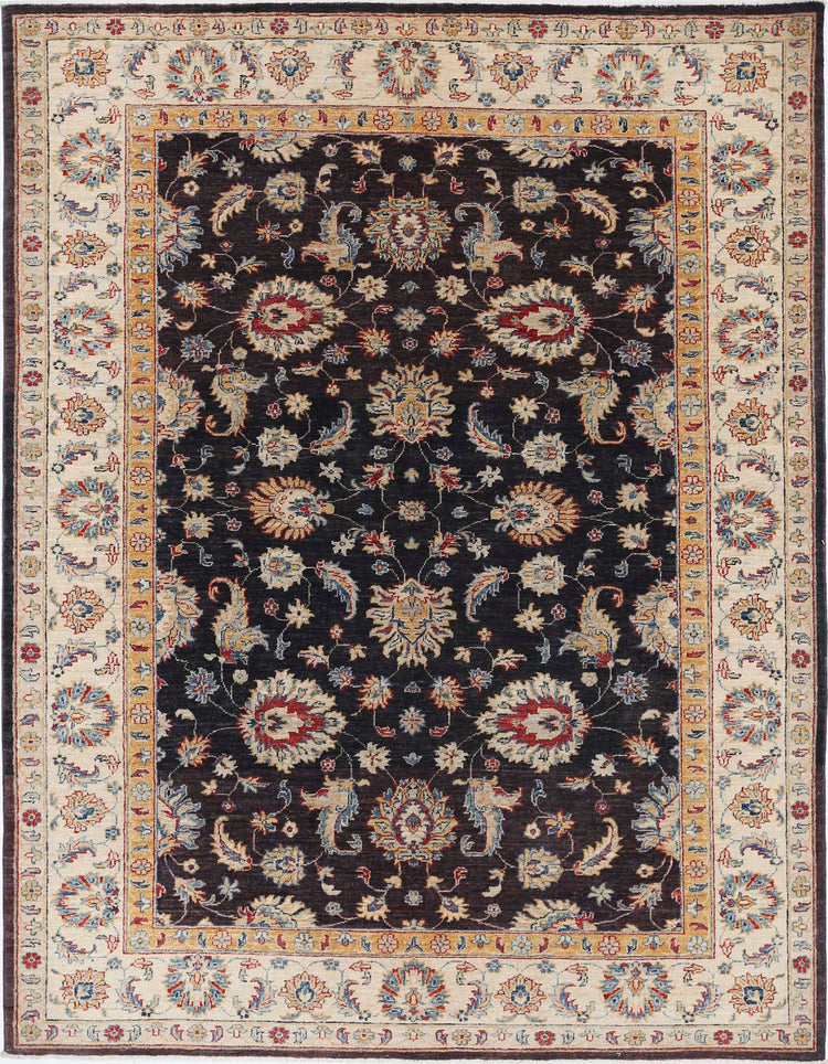 Traditional Hand Knotted Ziegler Farhan Wool Rug of Size 5'10'' X 7'10'' in Brown and Ivory Colors - Made in Afghanistan