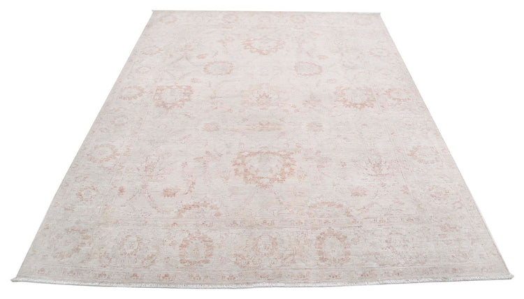 Traditional Hand Knotted Serenity Farhan Wool Rug of Size 6'4'' X 7'11'' in Ivory and Ivory Colors - Made in Afghanistan