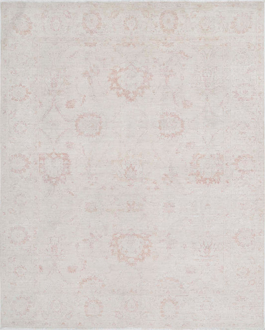 Traditional Hand Knotted Serenity Farhan Wool Rug of Size 6'4'' X 7'11'' in Ivory and Ivory Colors - Made in Afghanistan