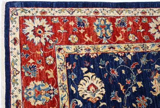 Traditional Hand Knotted Ziegler Farhan Wool Rug of Size 5'7'' X 7'10'' in Blue and Red Colors - Made in Afghanistan