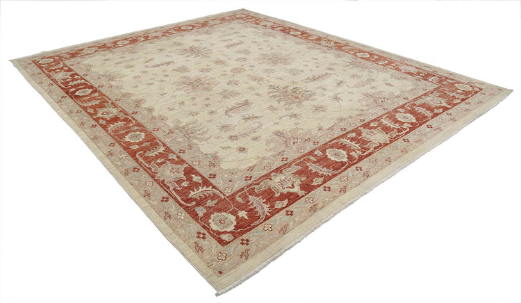 Traditional Hand Knotted Serenity Farhan Wool Rug of Size 9'11'' X 11'6'' in Ivory and Red Colors - Made in Afghanistan