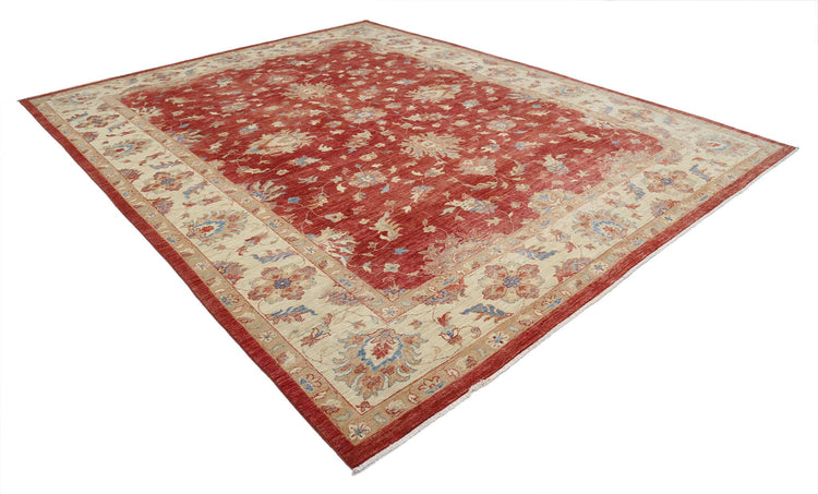 Traditional Hand Knotted Ziegler Farhan Wool Rug of Size 10'2'' X 12'9'' in Red and Ivory Colors - Made in Afghanistan
