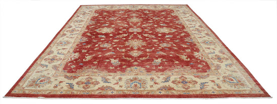 Traditional Hand Knotted Ziegler Farhan Wool Rug of Size 10'2'' X 12'9'' in Red and Ivory Colors - Made in Afghanistan