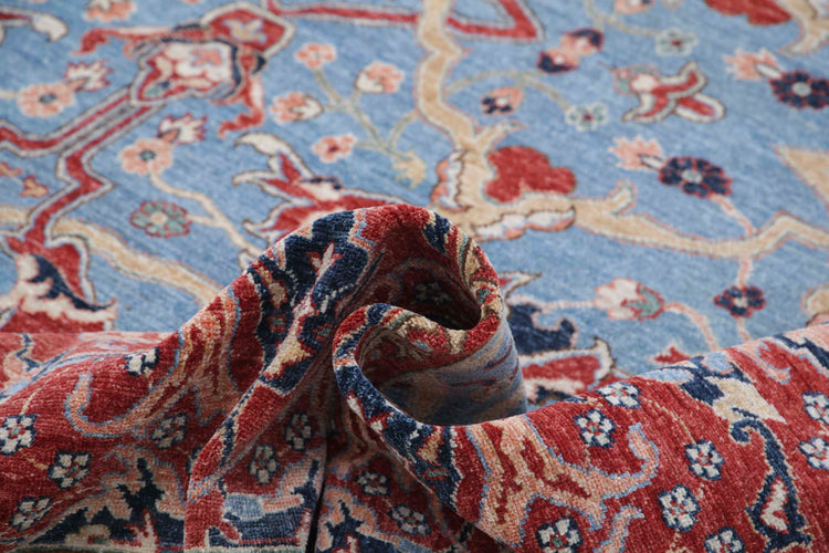 Traditional Hand Knotted Sultanabad Farhan Wool Rug of Size 8'10'' X 12'1'' in Red and Blue Colors - Made in Afghanistan