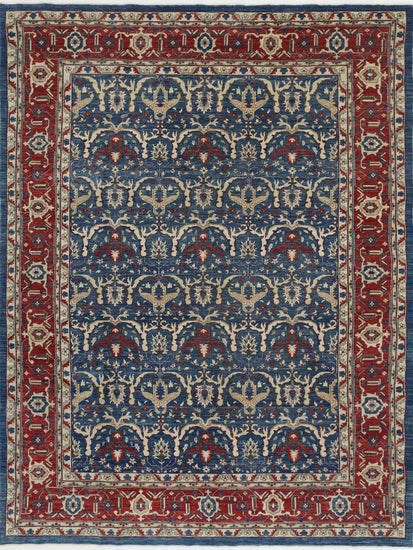 Traditional Hand Knotted Sultanabad Farhan Wool Rug of Size 8'11'' X 11'8'' in Red and Blue Colors - Made in Afghanistan