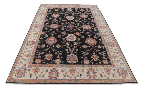 Traditional Hand Knotted Sultanabad Farhan Wool Rug of Size 5'11'' X 8'4'' in Ivory and Black Colors - Made in Afghanistan
