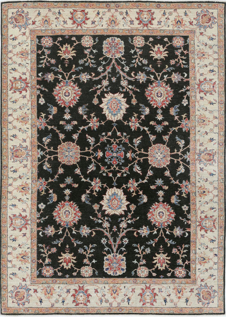 Traditional Hand Knotted Sultanabad Farhan Wool Rug of Size 5'11'' X 8'4'' in Ivory and Black Colors - Made in Afghanistan