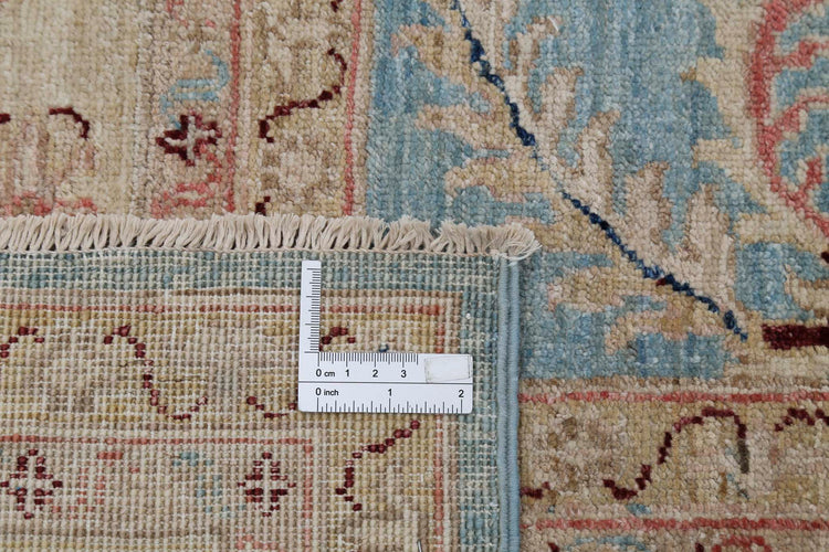 Traditional Hand Knotted Sultanabad Farhan Wool Rug of Size 6'5'' X 7'9'' in Ivory and Blue Colors - Made in Afghanistan