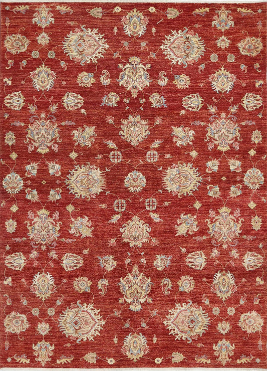 Traditional Hand Knotted Ziegler Farhan Wool Rug of Size 5'7'' X 7'11'' in Red and Red Colors - Made in Afghanistan