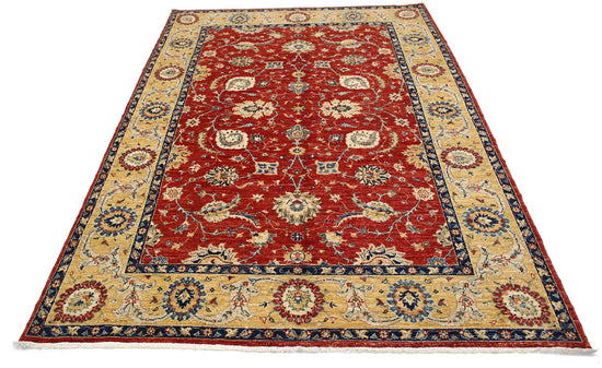 Traditional Hand Knotted Sultanabad Farhan Wool Rug of Size 5'9'' X 8'0'' in Gold and Red Colors - Made in Afghanistan