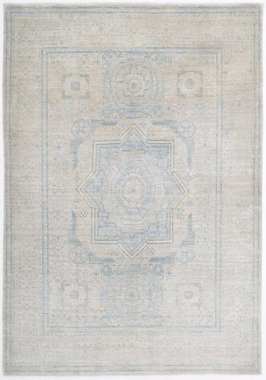 Traditional Hand Knotted Mamluk Haji Jalili Wool Rug of Size 4'8'' X 6'8'' in Ivory and Blue Colors - Made in Afghanistan