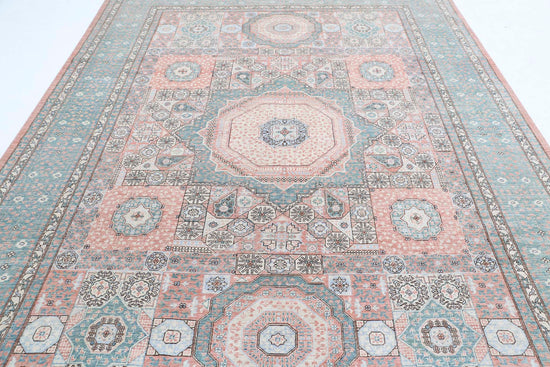 Traditional Hand Knotted Mamluk Haji Jalili Wool Rug of Size 8'1'' X 11'1'' in Red and Green Colors - Made in Afghanistan