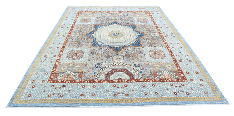 Traditional Hand Knotted Mamluk Haji Jalili Wool Rug of Size 7'8'' X 10'6'' in Blue and Ivory Colors - Made in Afghanistan