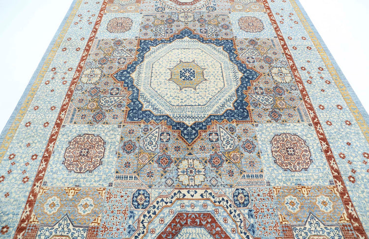 Traditional Hand Knotted Mamluk Haji Jalili Wool Rug of Size 7'8'' X 10'6'' in Blue and Ivory Colors - Made in Afghanistan