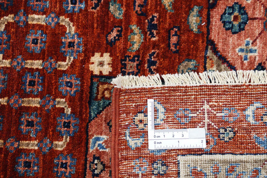 Traditional Hand Knotted Mamluk Haji Jalili Wool Rug of Size 9'2'' X 11'8'' in Rust and Blue Colors - Made in Afghanistan