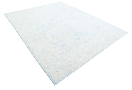 Traditional Hand Knotted Serenity Haji Jalili Wool Rug of Size 7'11'' X 9'11'' in Teal and Ivory Colors - Made in Afghanistan